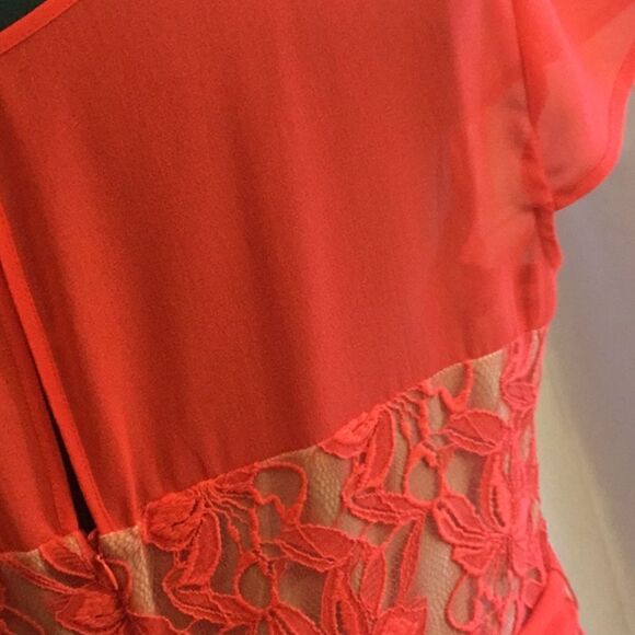 NWOT by DANNY & NICOLE in size 18 tangerine colored dress sheer top with overlay - Picture 12 of 15